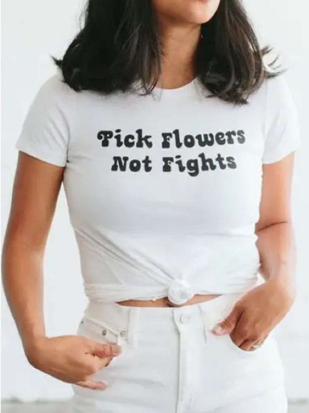 Pick Flowers Not Fights White Graphic Tee